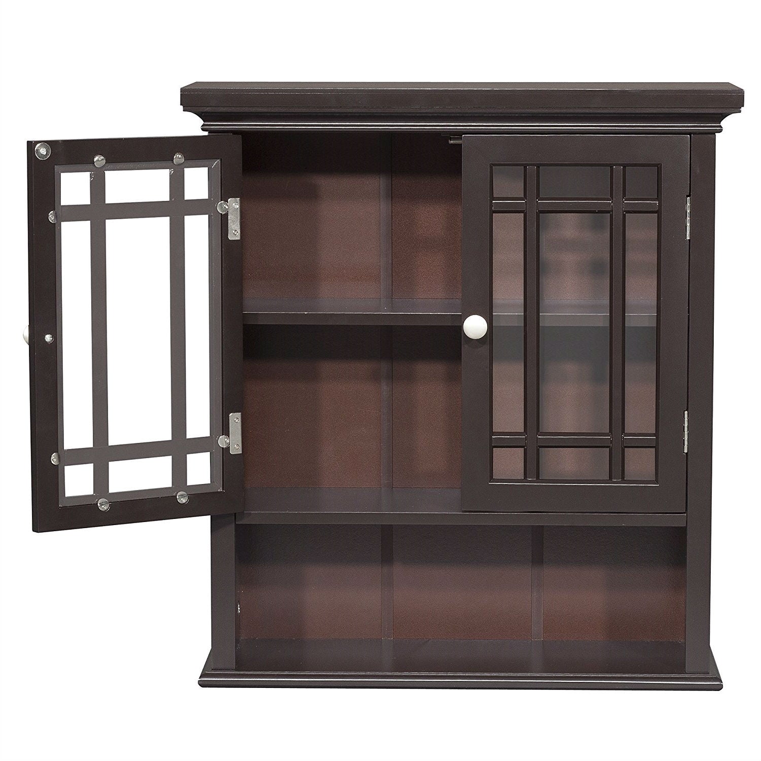 Dark Espresso 2-Door Bathroom Wall Cabinet with Open Shelf FastFurnishings