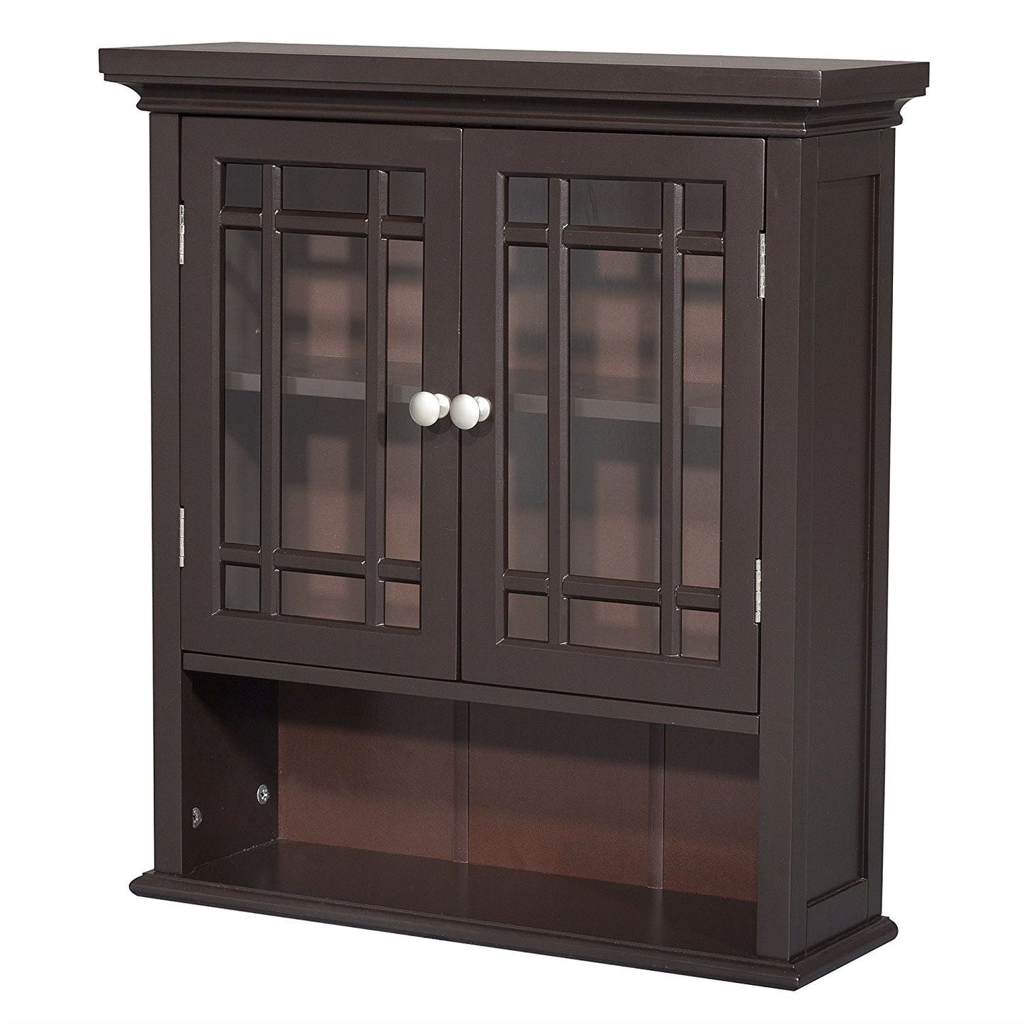Dark Espresso 2-Door Bathroom Wall Cabinet with Open Shelf FastFurnishings