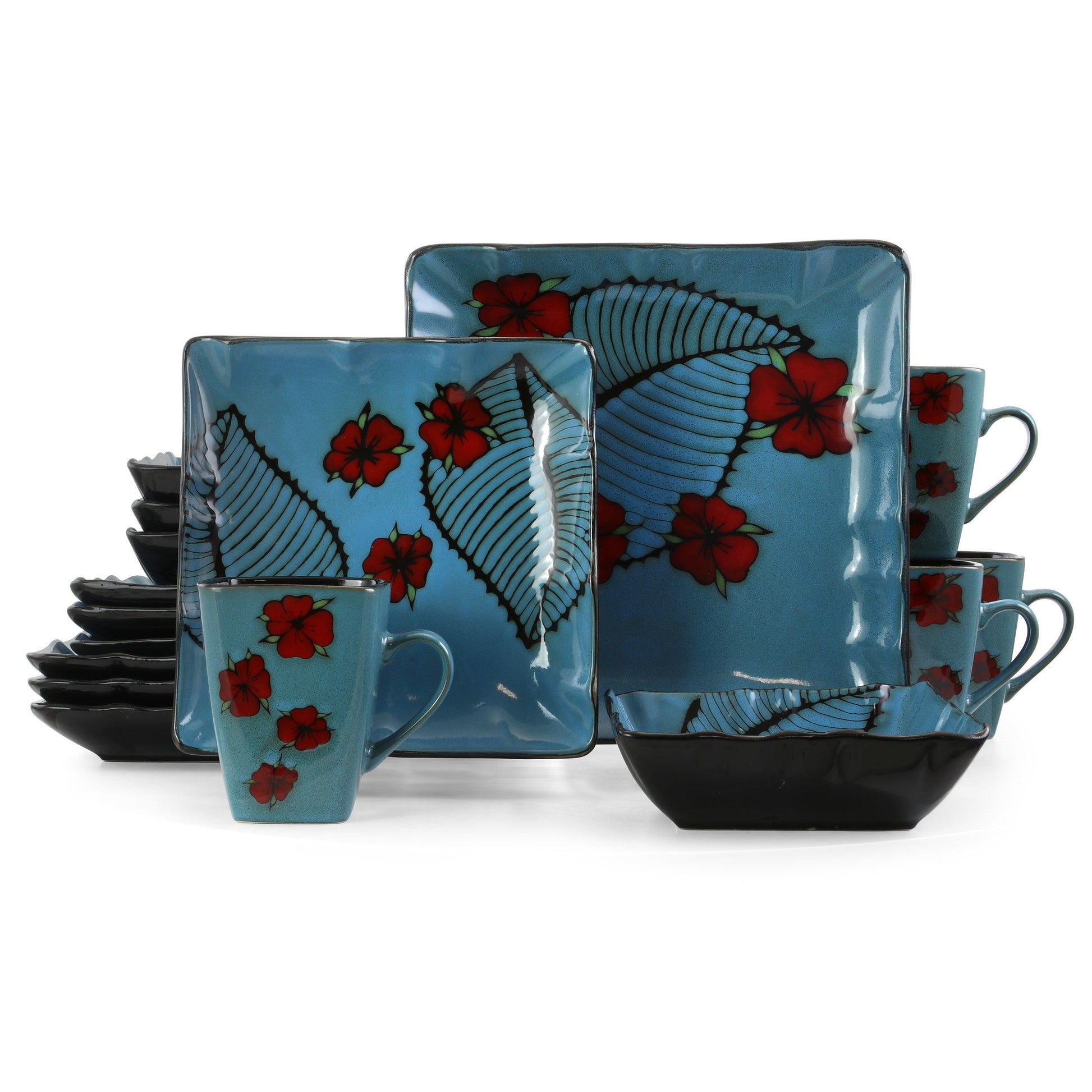 Elama Aloha Tide 16 Piece Luxurious Stoneware Dinnerware with Complete Setting for 4 W2B