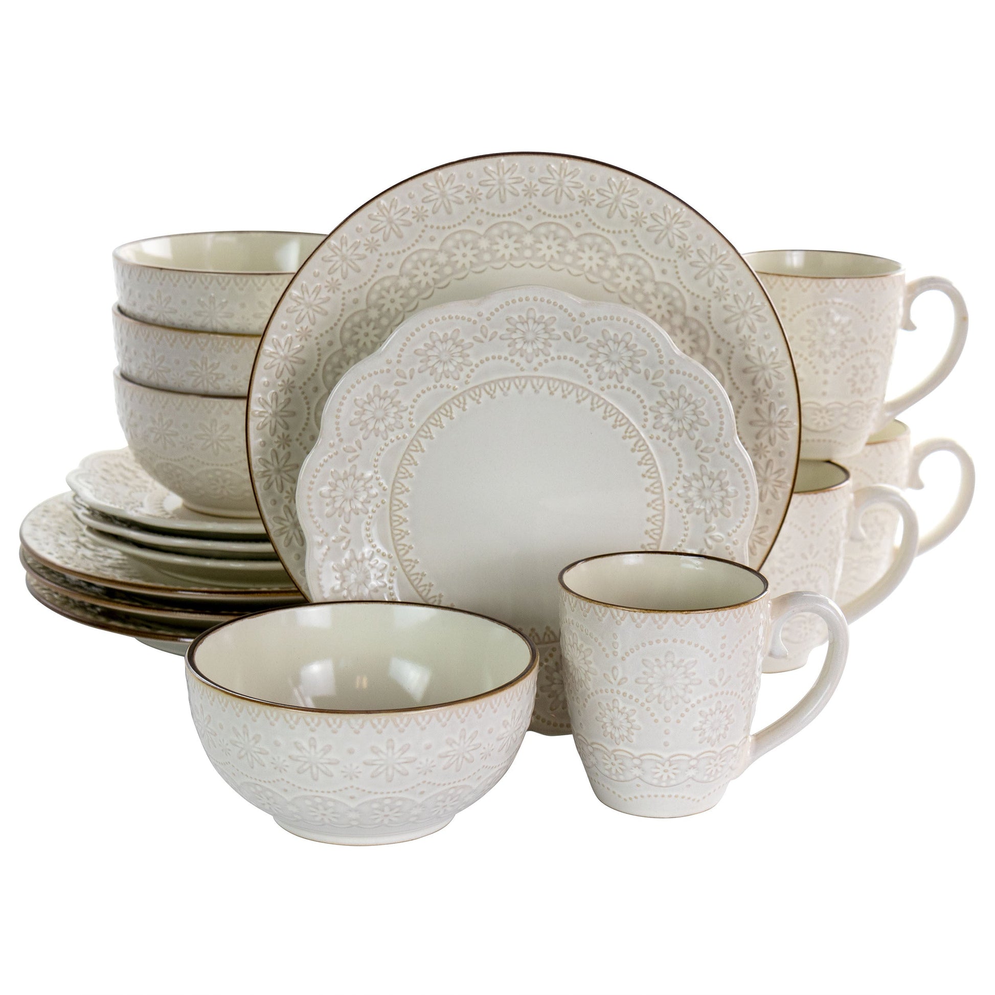 Elama Aqualite 16 Piece Embossed Stoneware Dinnerware Set in Teal W2B