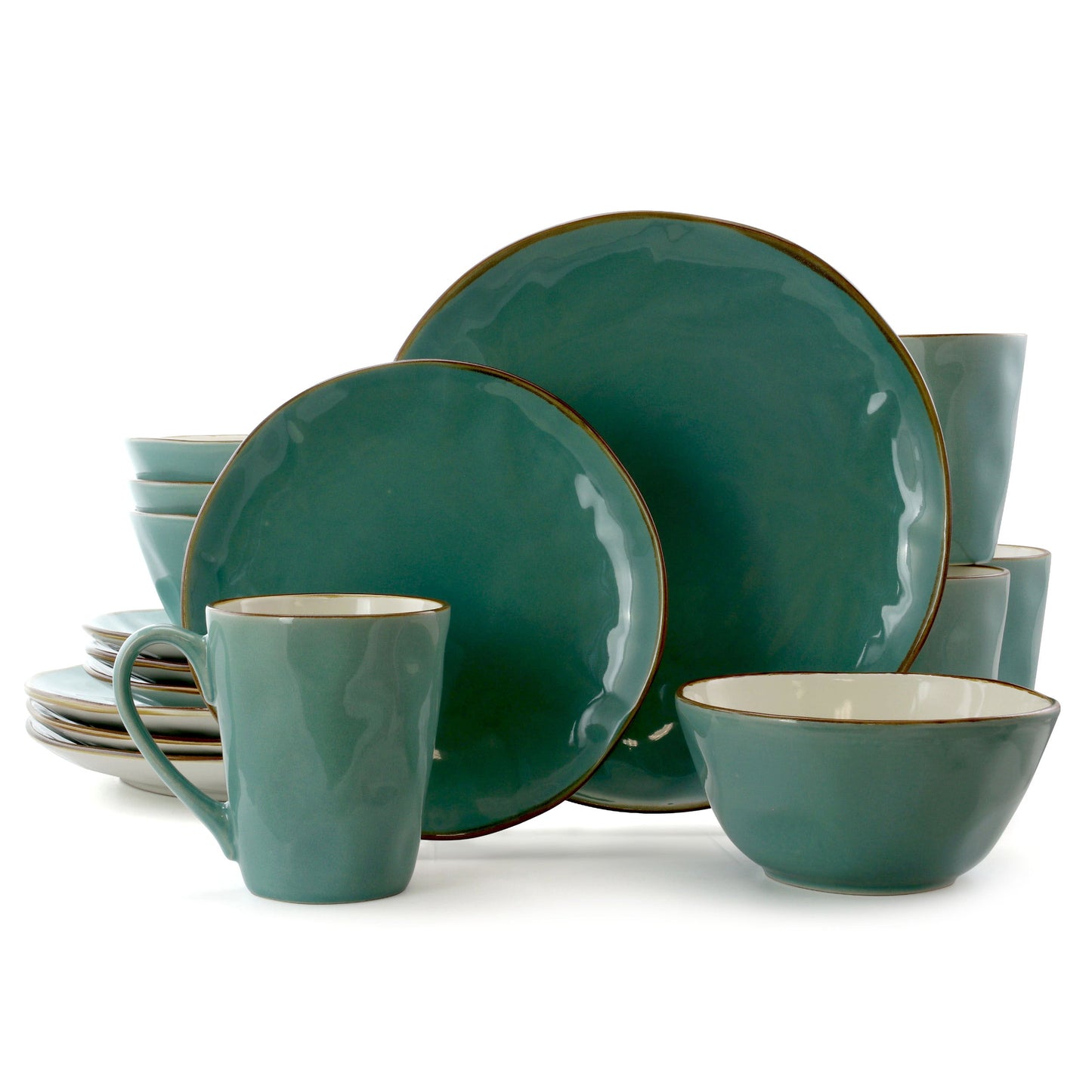 Elama Caribean Tide 16 Piece Luxurious Stoneware Dinnerware with Complete Setting for 4 W2B