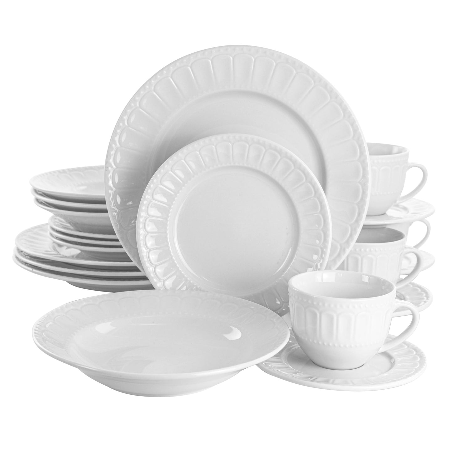 Elama Charlotte 20 Piece Porcelain Dinnerware Set in White W2B