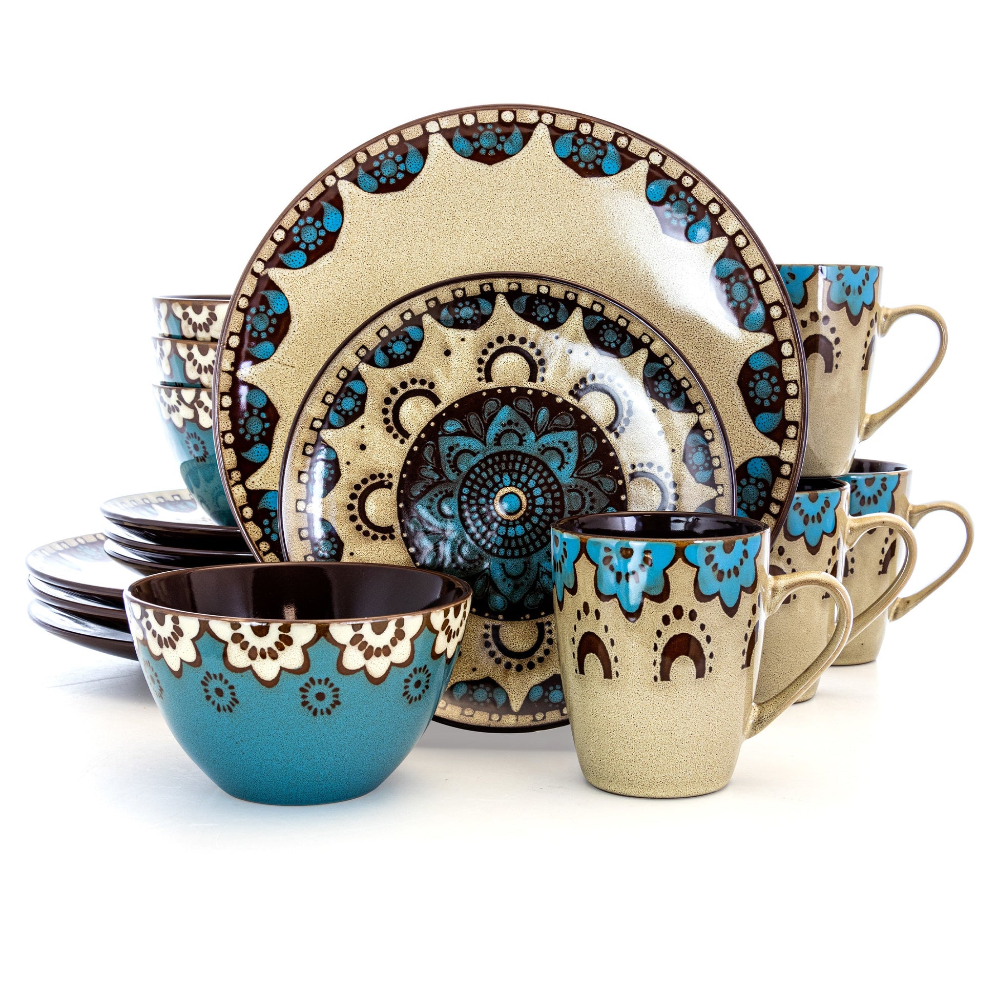 Elama Clay Heart 16 Piece Luxurious Stoneware Dinnerware with Complete Setting for 4, 16pc W2B