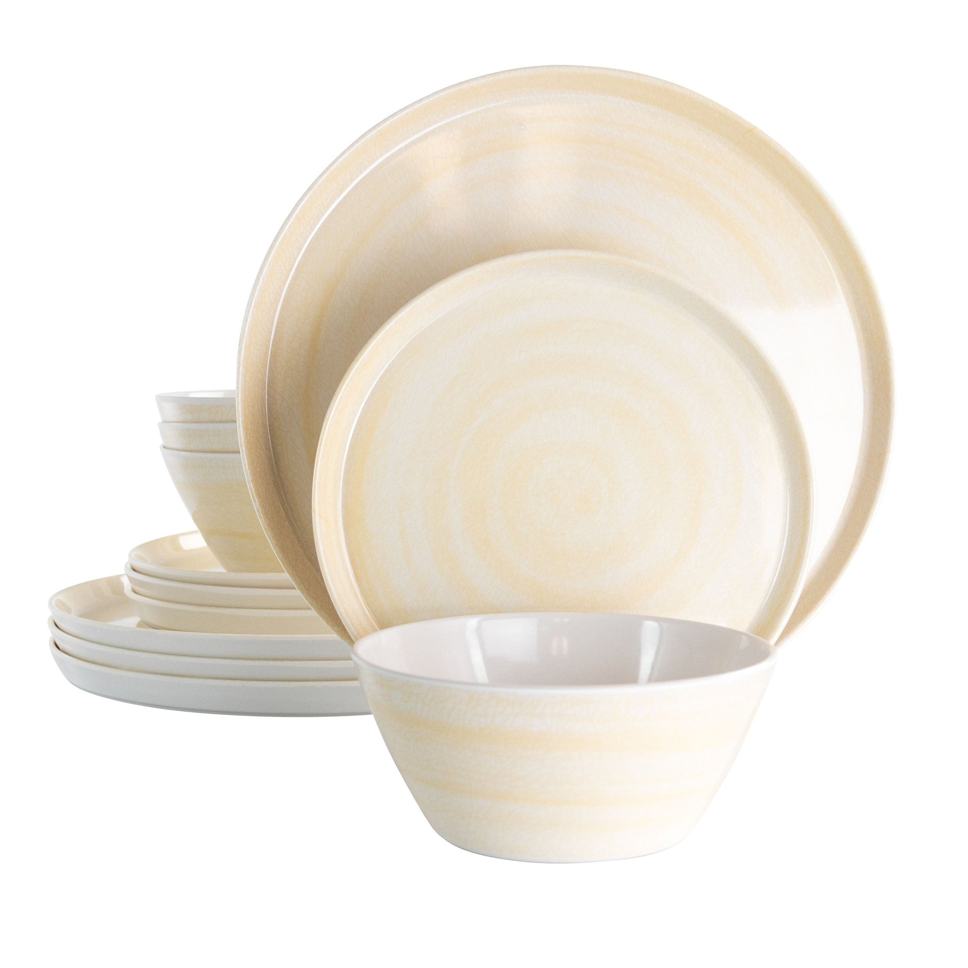 Elama Crafted Clay 12 Piece Lightweight Melamine Dinnerware Set in Cream W2B