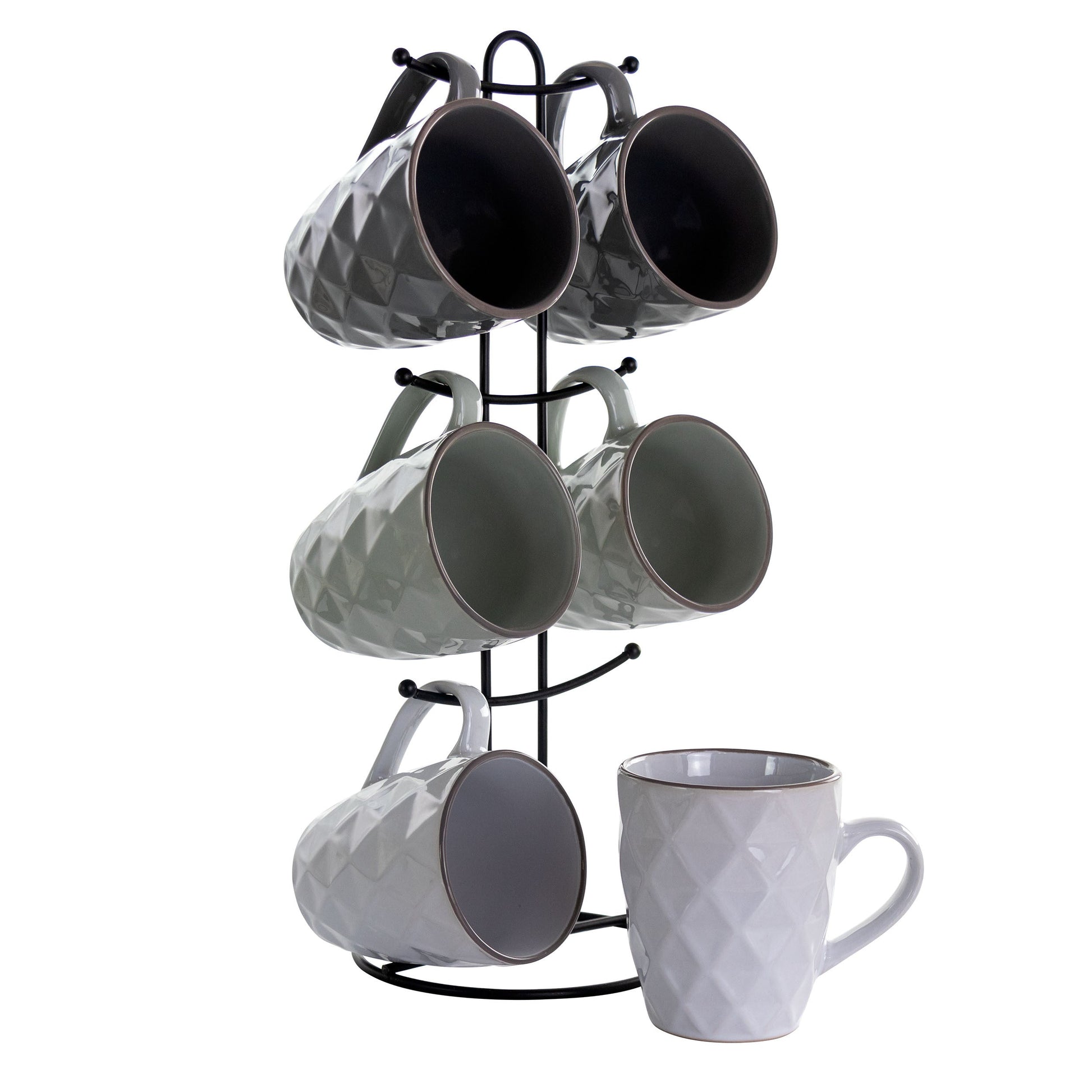 Elama Diamond Waves 6-Piece 12 oz. Mug Set with Stand, Assorted Colors W2B