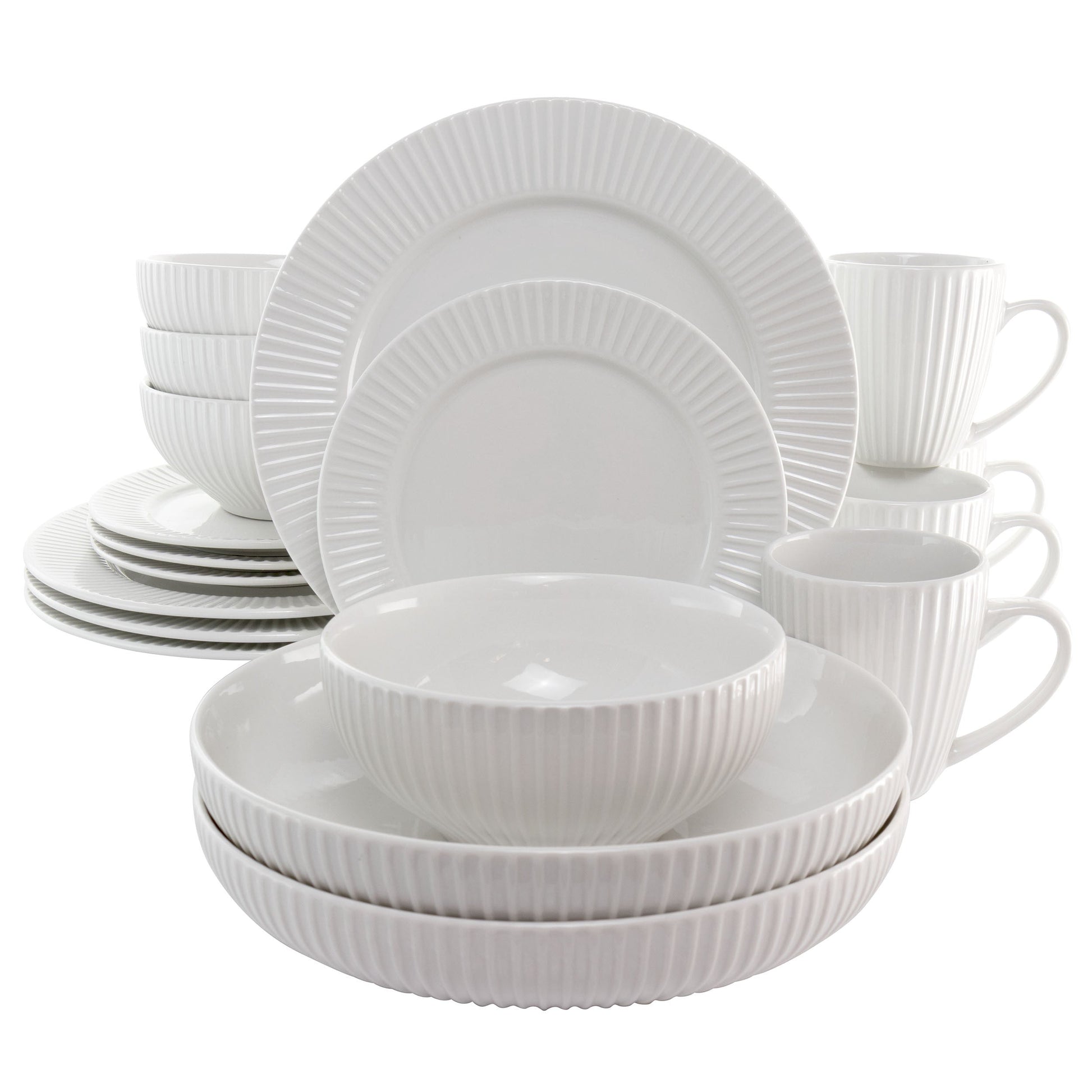 Elama Elle 18 Piece Porcelain Dinnerware Set with 2 Large Serving Bowls in White W2B
