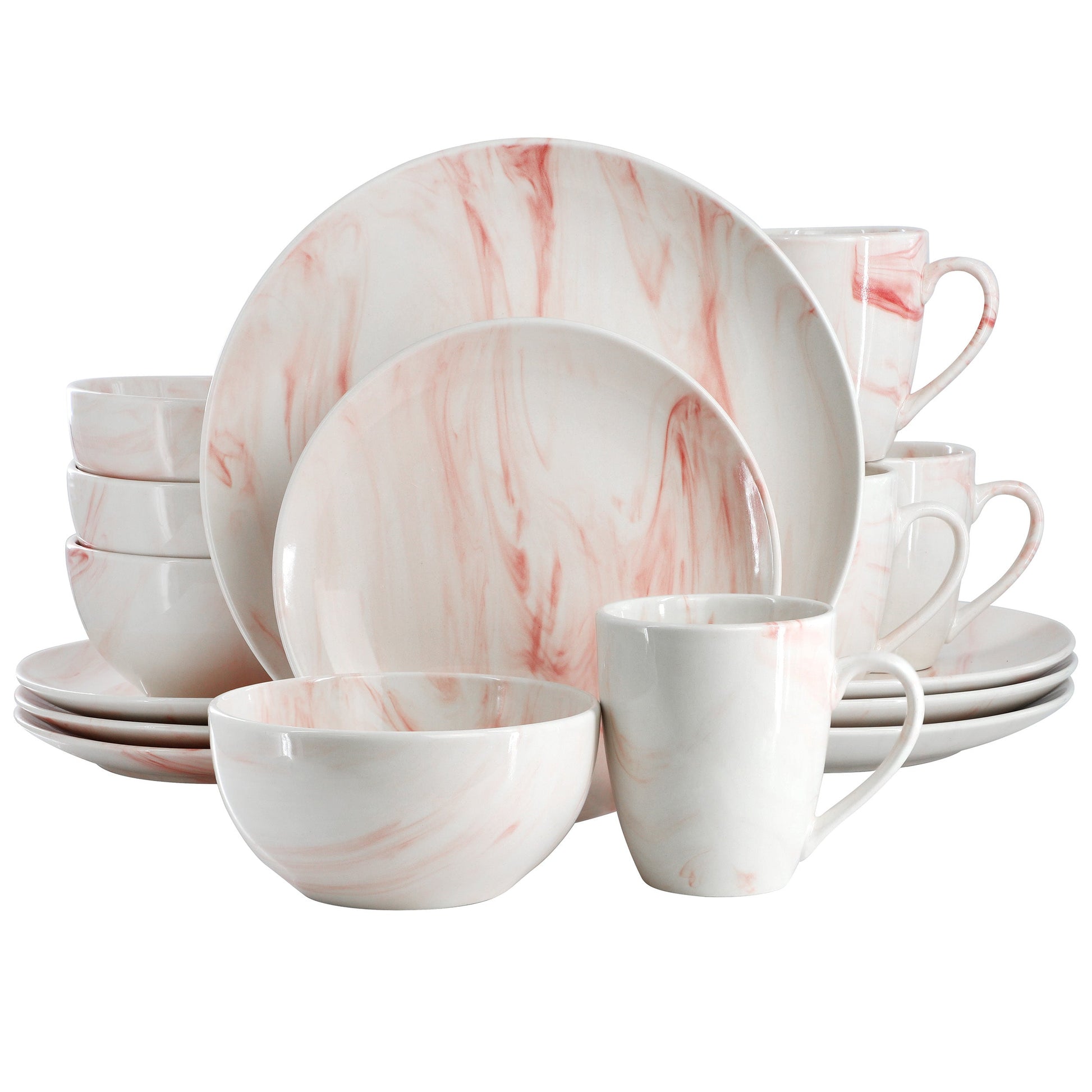 Elama Fine Marble 16 Piece Porcelain Dinnerware Set in Red W2B