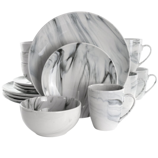 Elama Fine Marble 16 Piece Stoneware Dinnerware Set in Black and White W2B