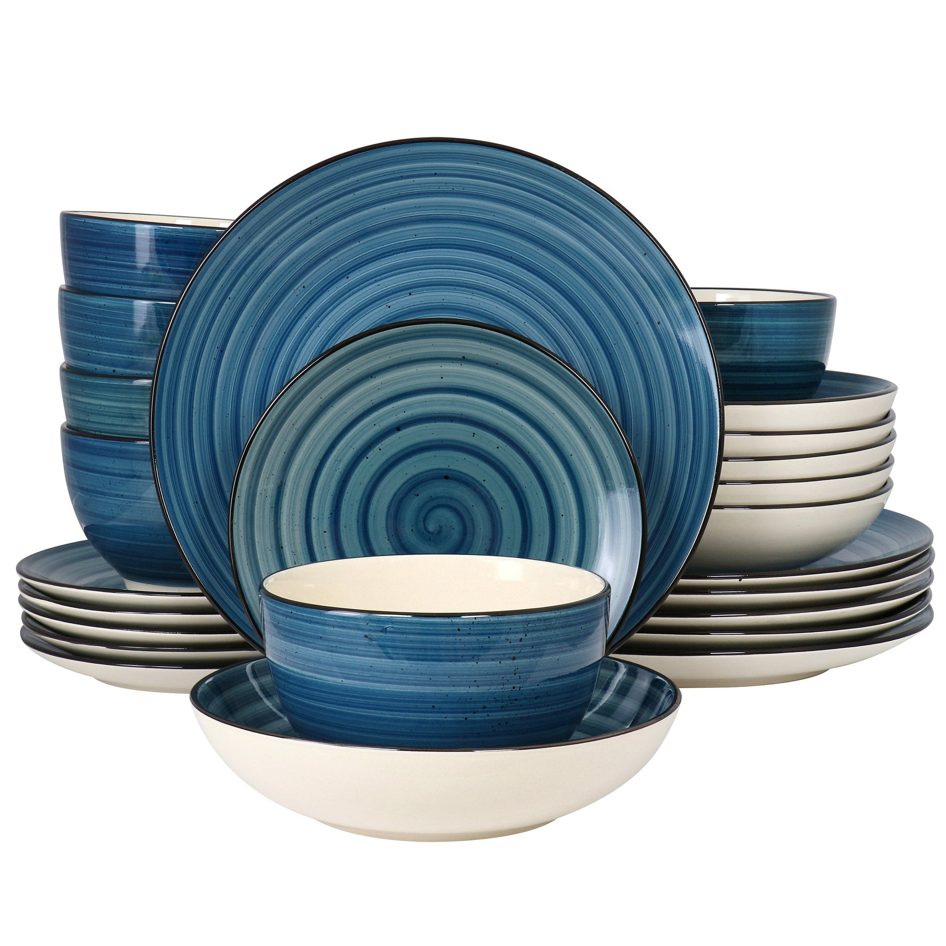 Elama Gia 24 Piece Round Stoneware Dinnerware Set in Dark Blue W2B