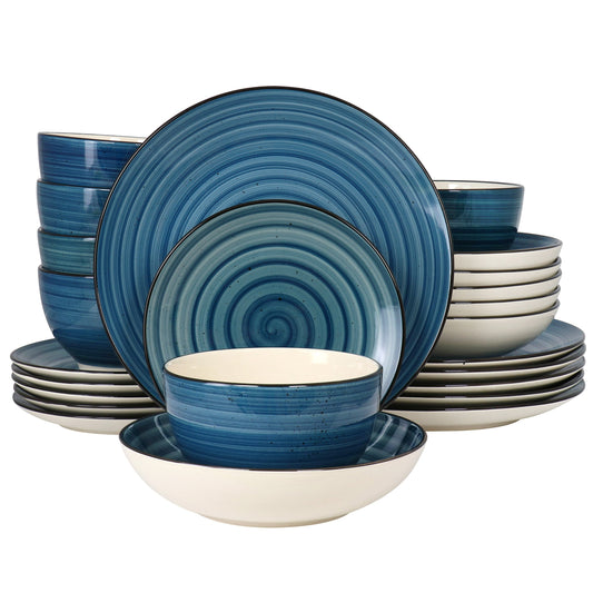 Elama Gia 24 Piece Round Stoneware Dinnerware Set in Dark Blue W2B