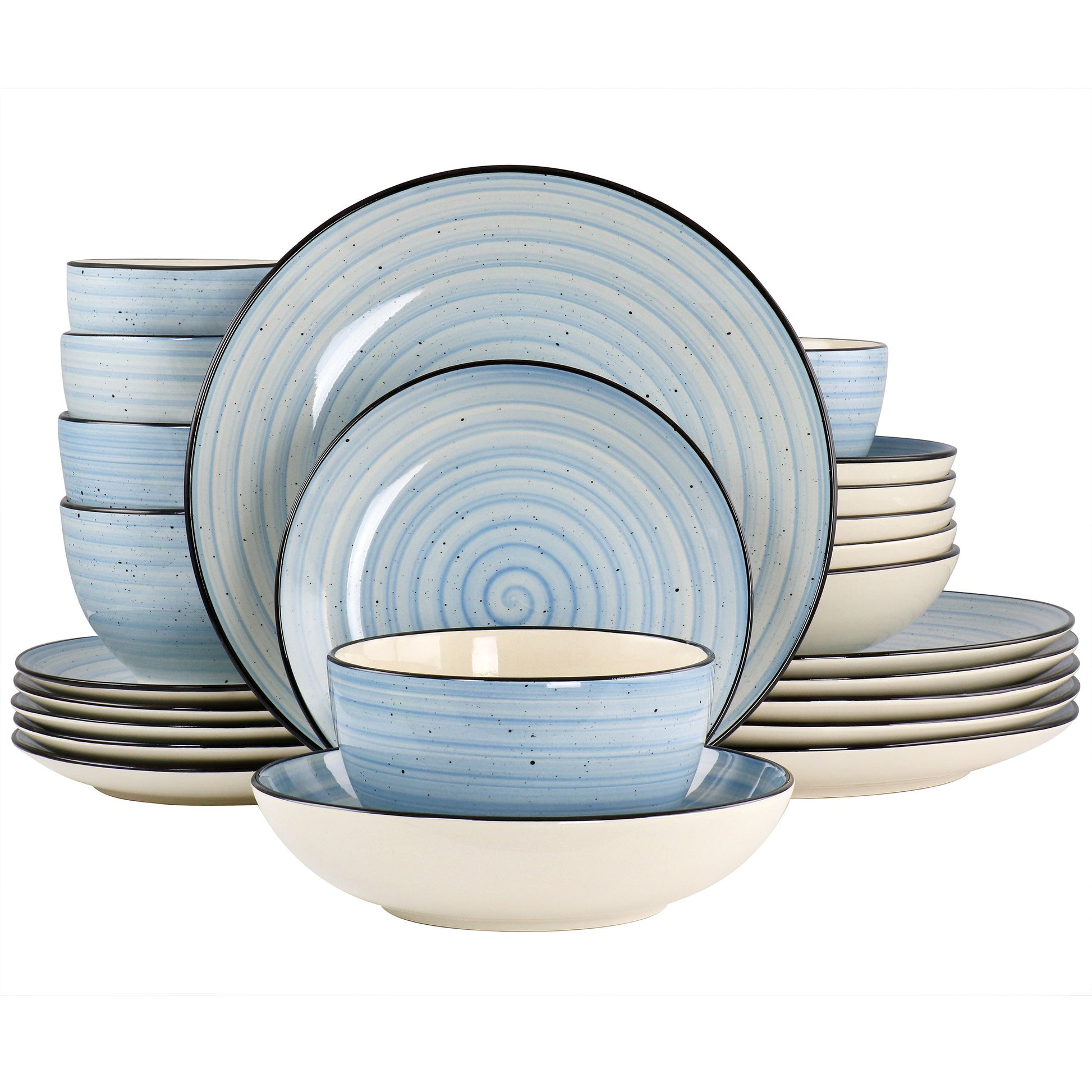 Elama Gia 24 Piece Round Stoneware Dinnerware Set in Light Blue W2B
