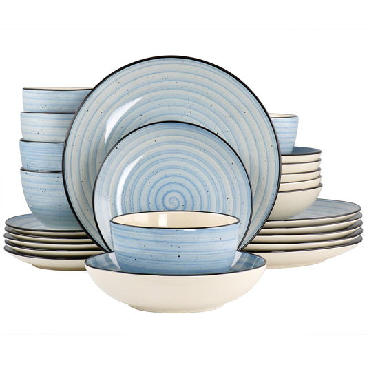 Elama Gia 24 Piece Round Stoneware Dinnerware Set in Light Blue W2B