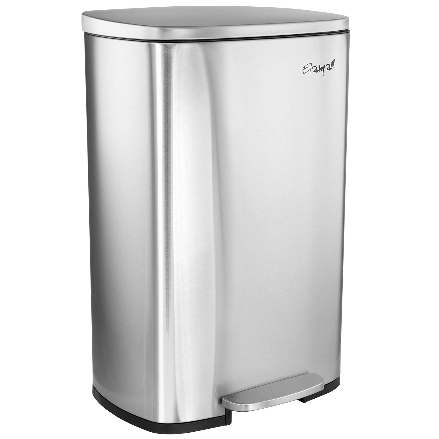 Elama 50 Liter/13 Gallon Rectangular Stainless Steel Step Trash Bin with Slow Close Mechanism in Matte Silver W2B
