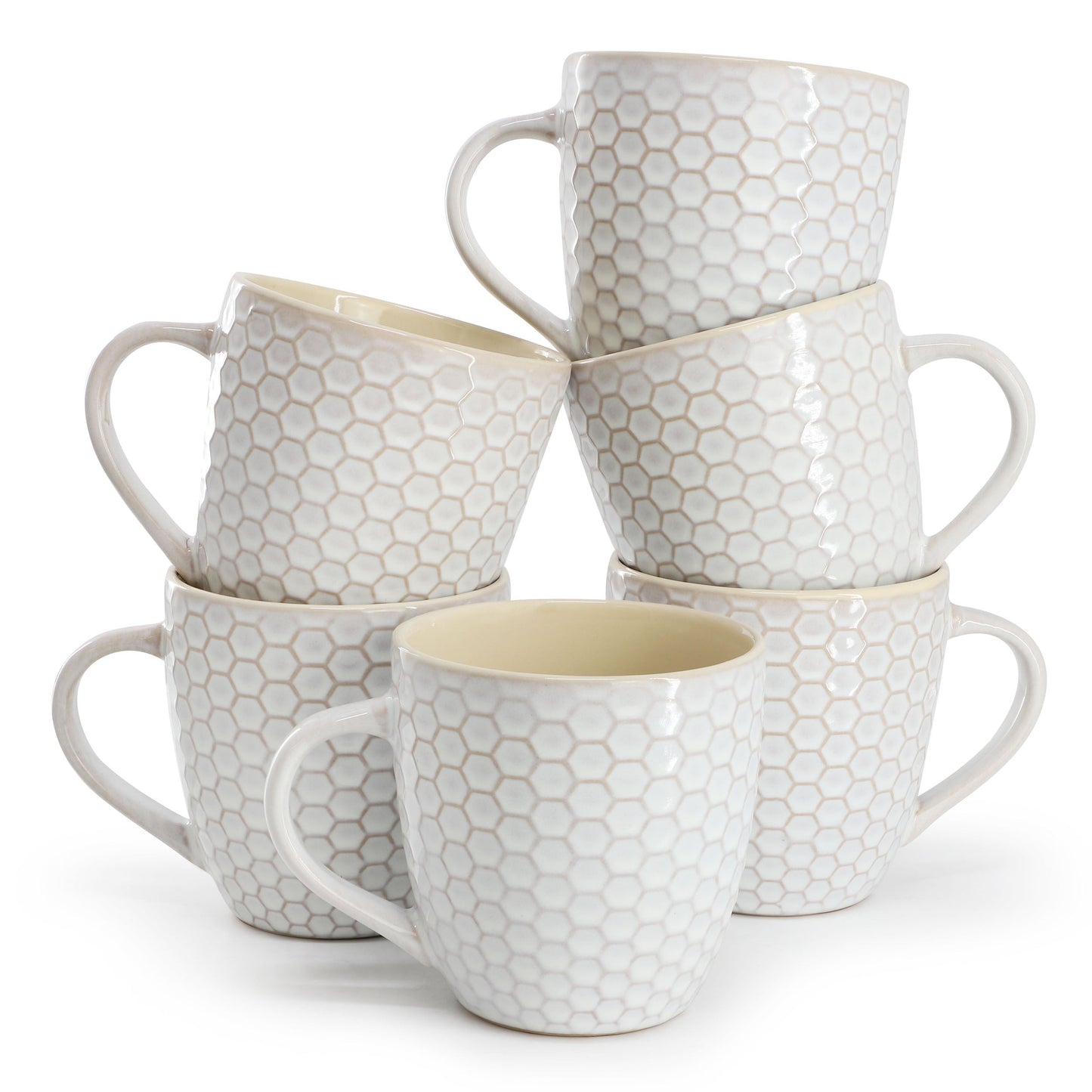 Elama Honeycomb 6 Piece 15 Ounce Mug Set in White W2B
