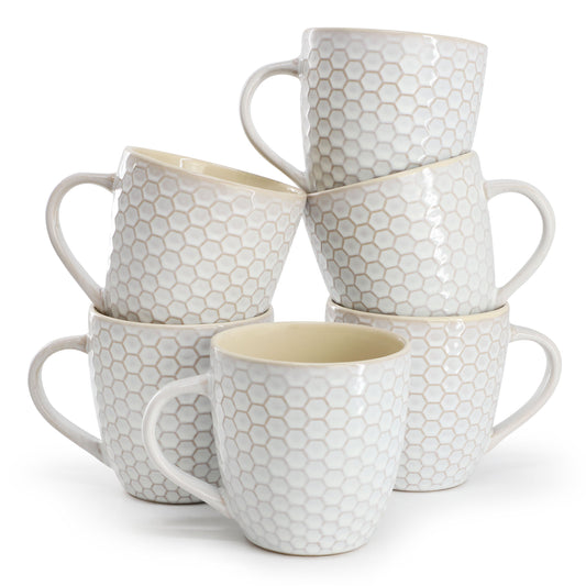 Elama Honeycomb 6 Piece 15 Ounce Mug Set in White W2B