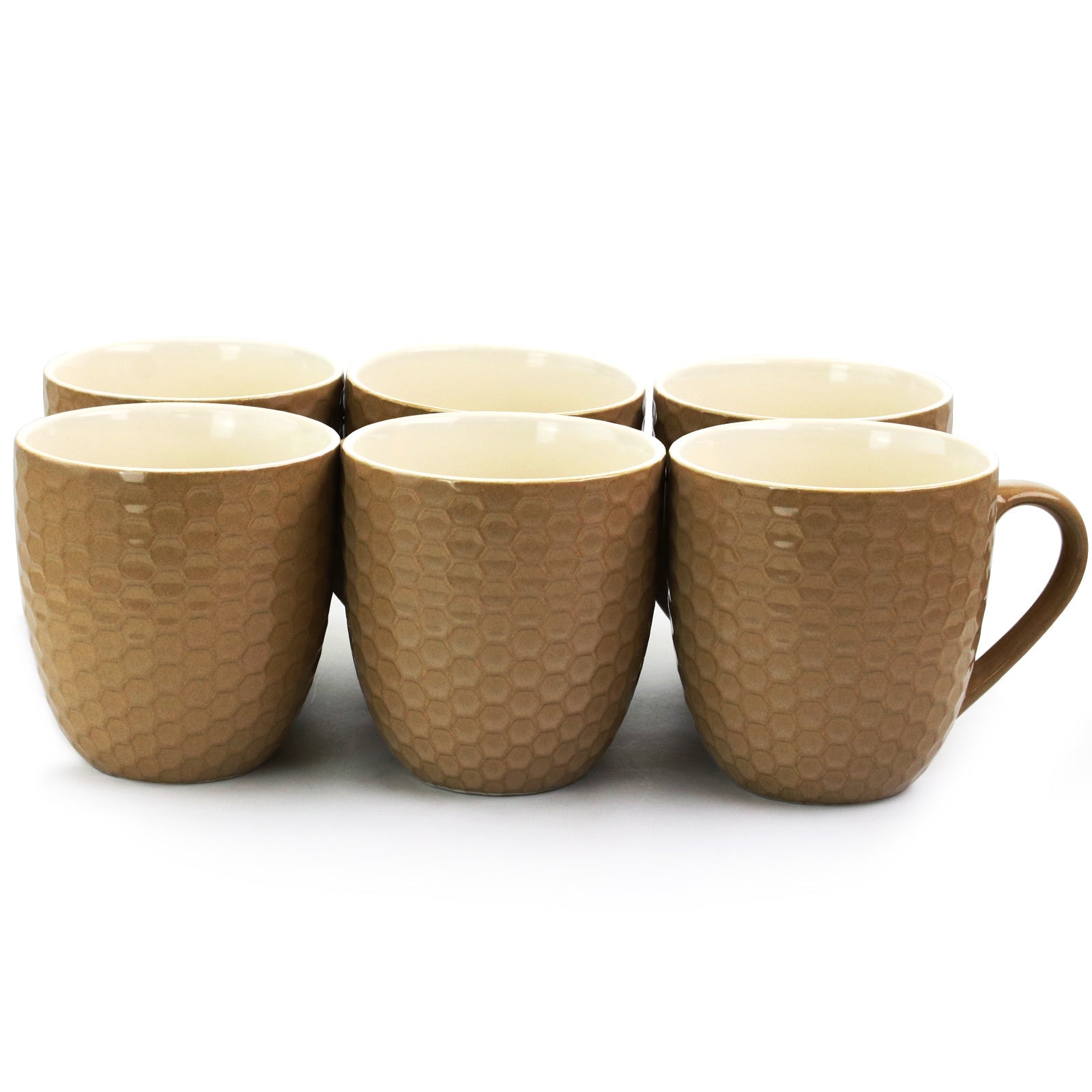 Elama Honeycomb 6 Piece 15 Ounce Round Stoneware Mug Set in Brown. W2B