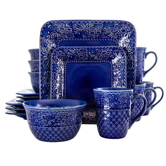 Elama Indigo Lotus 16 Piece Square  Dinnerware Set W2B