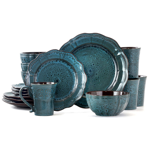 Elama Lavish Blue 16 Piece Dinnerware set with Complete Setting for 4 W2B