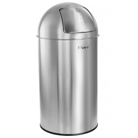 Elama 50 Liter Large 13 Gallon Push Lid Stainless Steel Cylindrical Home and Kitchen Trash Bin in Matte Silver W2B