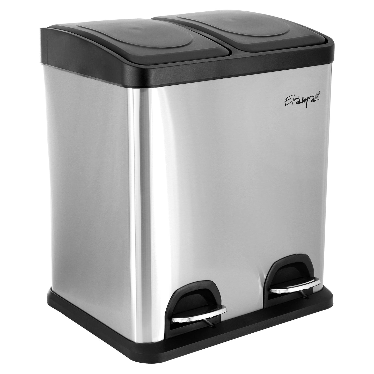 Elama 2 Section 15 Liter/ 4 Gallon Each Section Trash and Recycling Step Bin in Matte Silver W2B