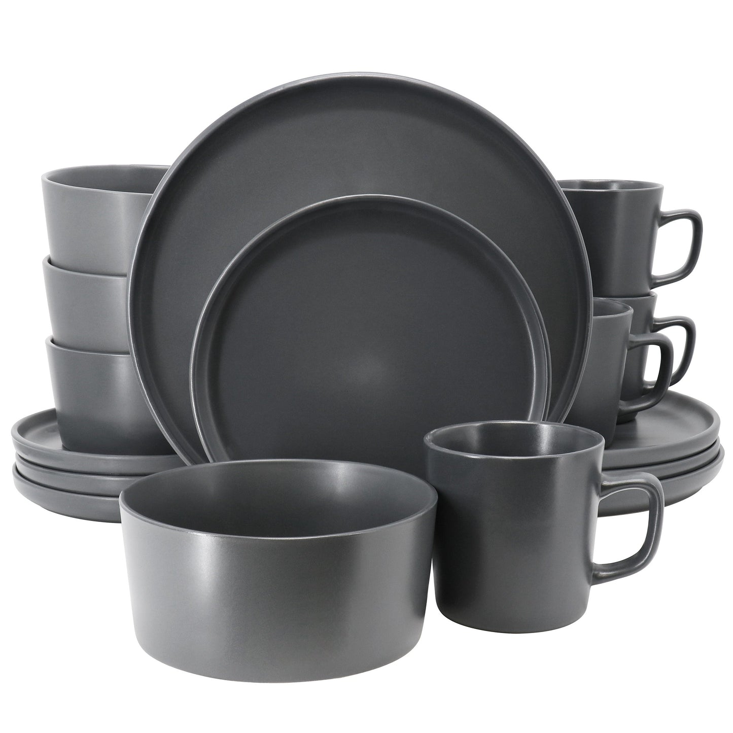 Elama Luxmatte Dark Grey 16 Piece Dinnerware Set W2B