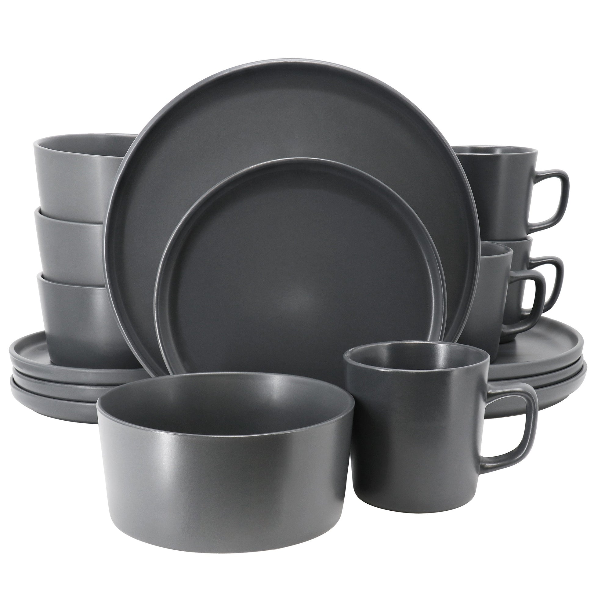 Elama Luxmatte Dark Grey 16 Piece Dinnerware Set W2B