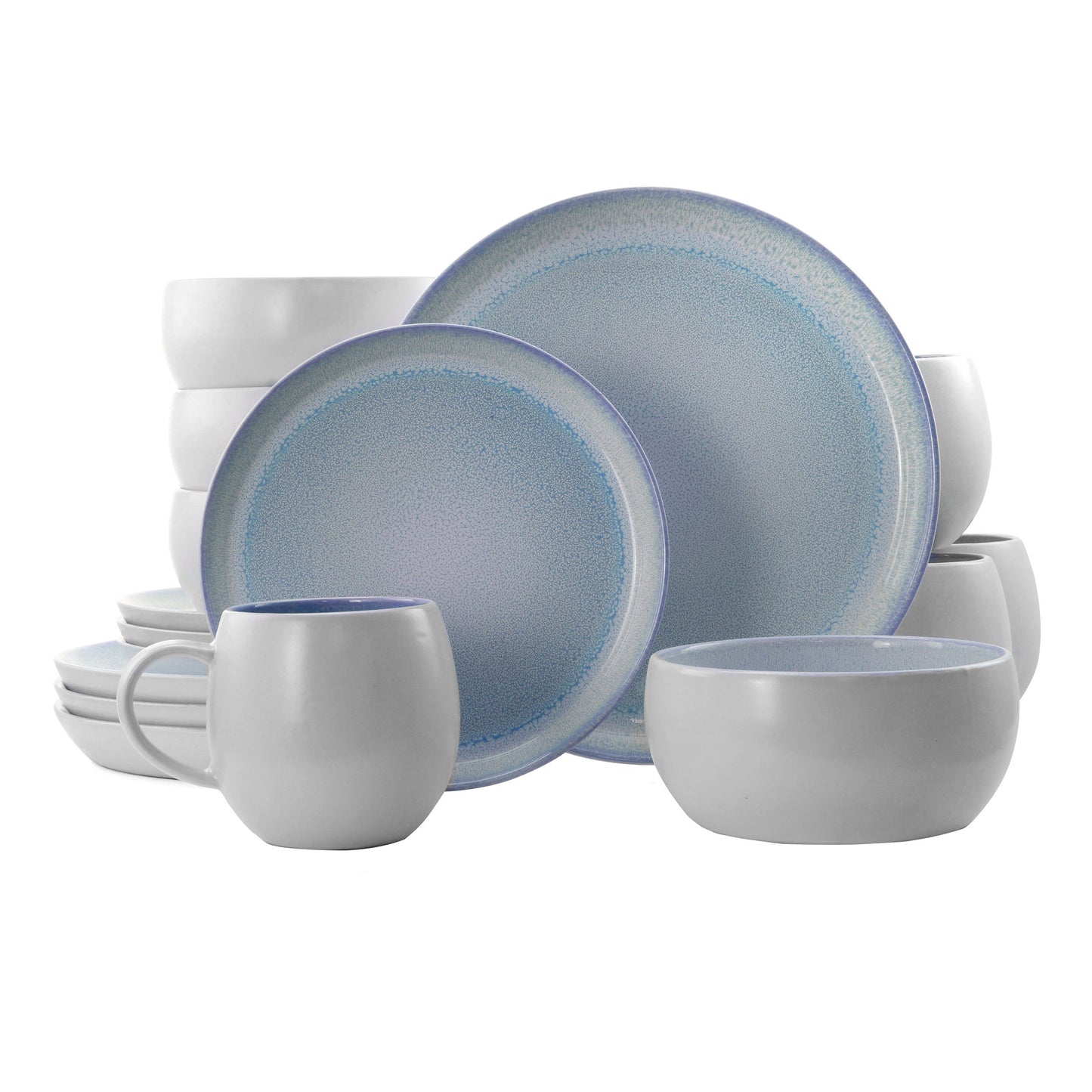 Elama Mocha 16 Piece Stoneware Dinnerware Set in Blue W2B