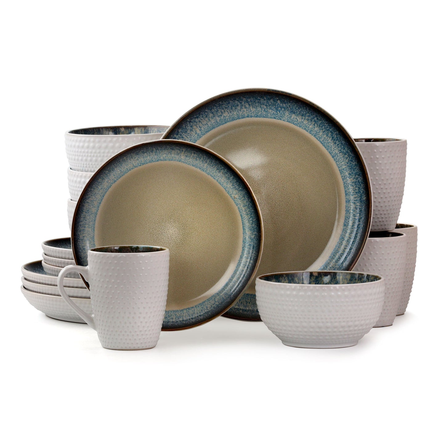 Elama Modern Dot 16 Piece Luxurious Stoneware Dinnerware with Complete Setting for 4 W2B