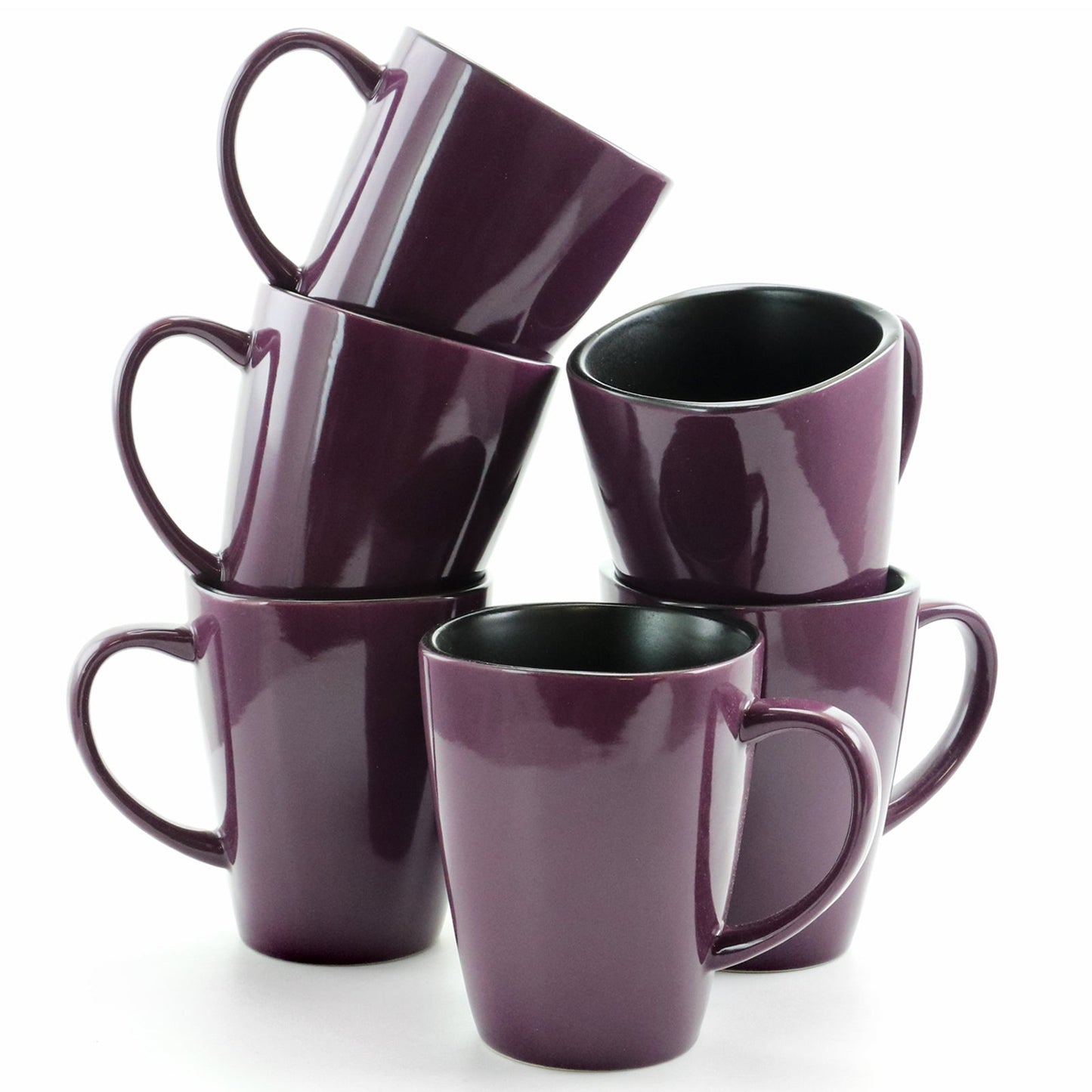 Elama Mulberry 14 oz Stoneware Mugs in Purple, Set of 6 W2B