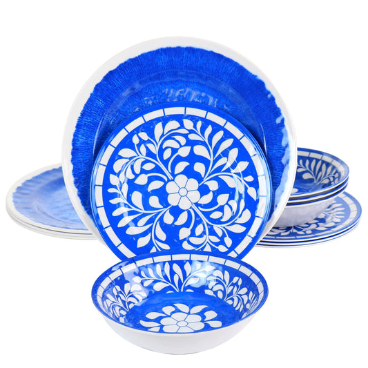 Elama Nelly 12 Piece Melamine Dinnerware Set in Blue W2B