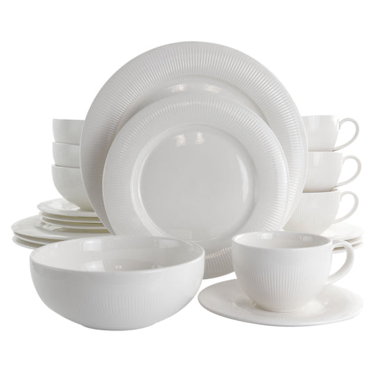Elama Pallene 20 Piece Porcelain Dinnerware Set in White W2B
