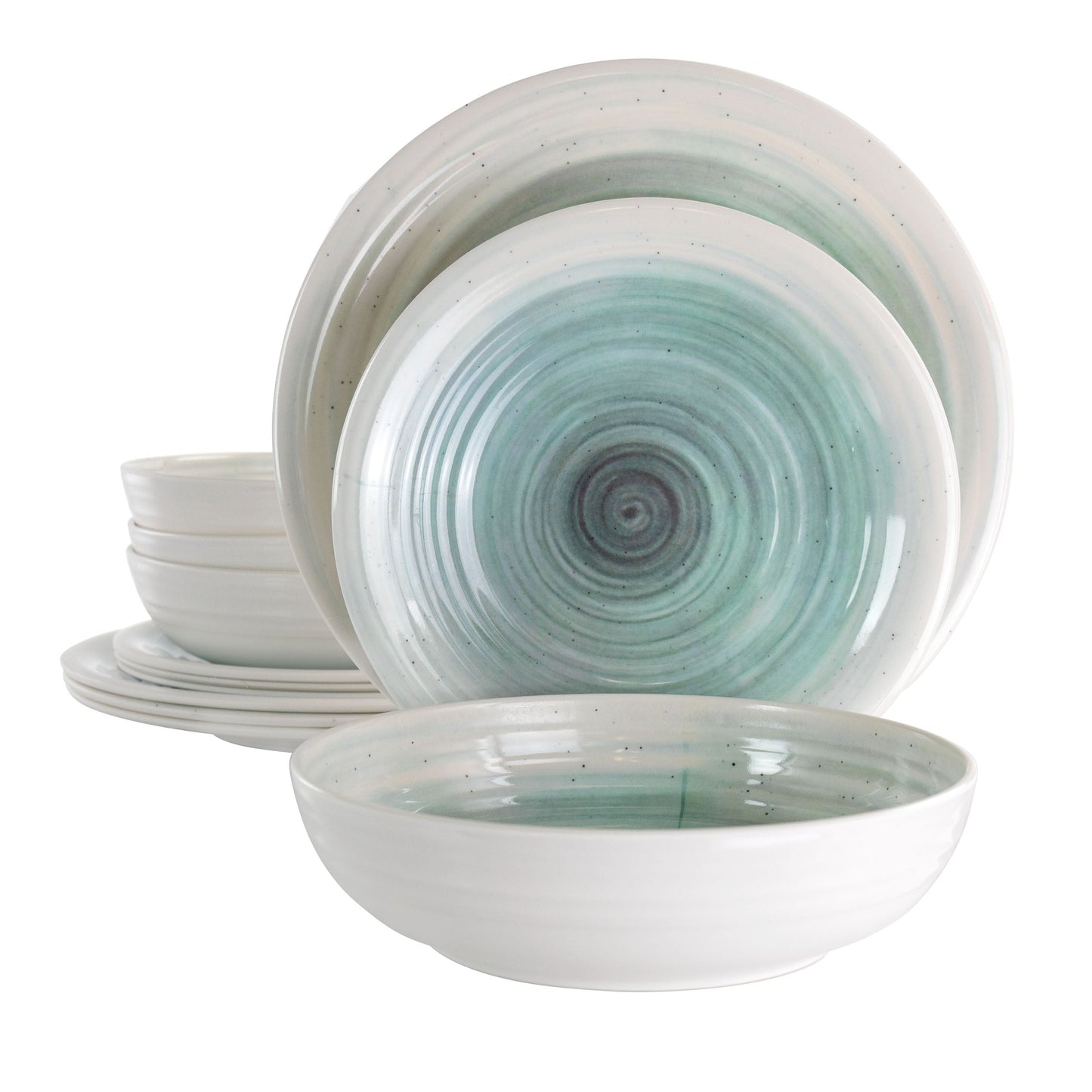 Elama Potters Wheel 12 Piece Lightweight Melamine Dinnerware Set in Light Blue W2B