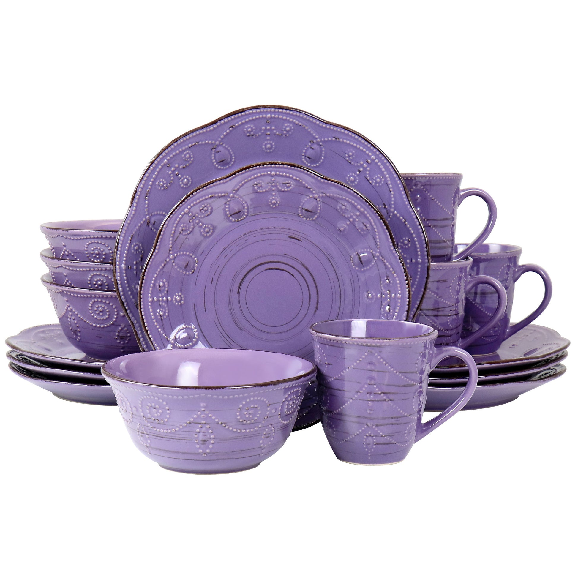 Elama Rustic Birch 16 Piece Stoneware Dinnerware Set in Purple W2B