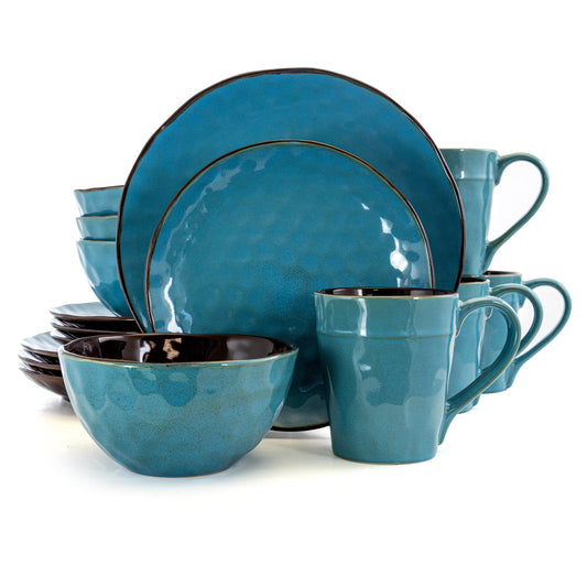 Elama Sea Glass 16 Piece Luxurious Stoneware Dinnerware with Complete Setting for 4 W2B