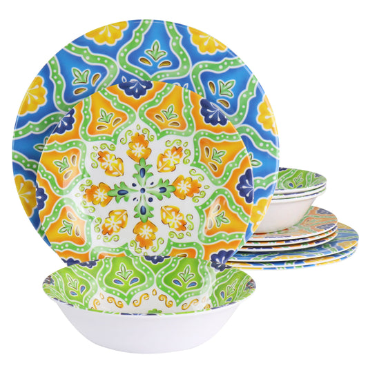 Elama Stapanya 12 Piece Melamine Dinnerware Set in Multi W2B