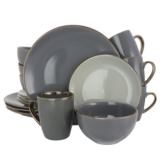 Elama Tahitian Grand 16 Piece Stoneware Dinnerware Set in Gray W2B