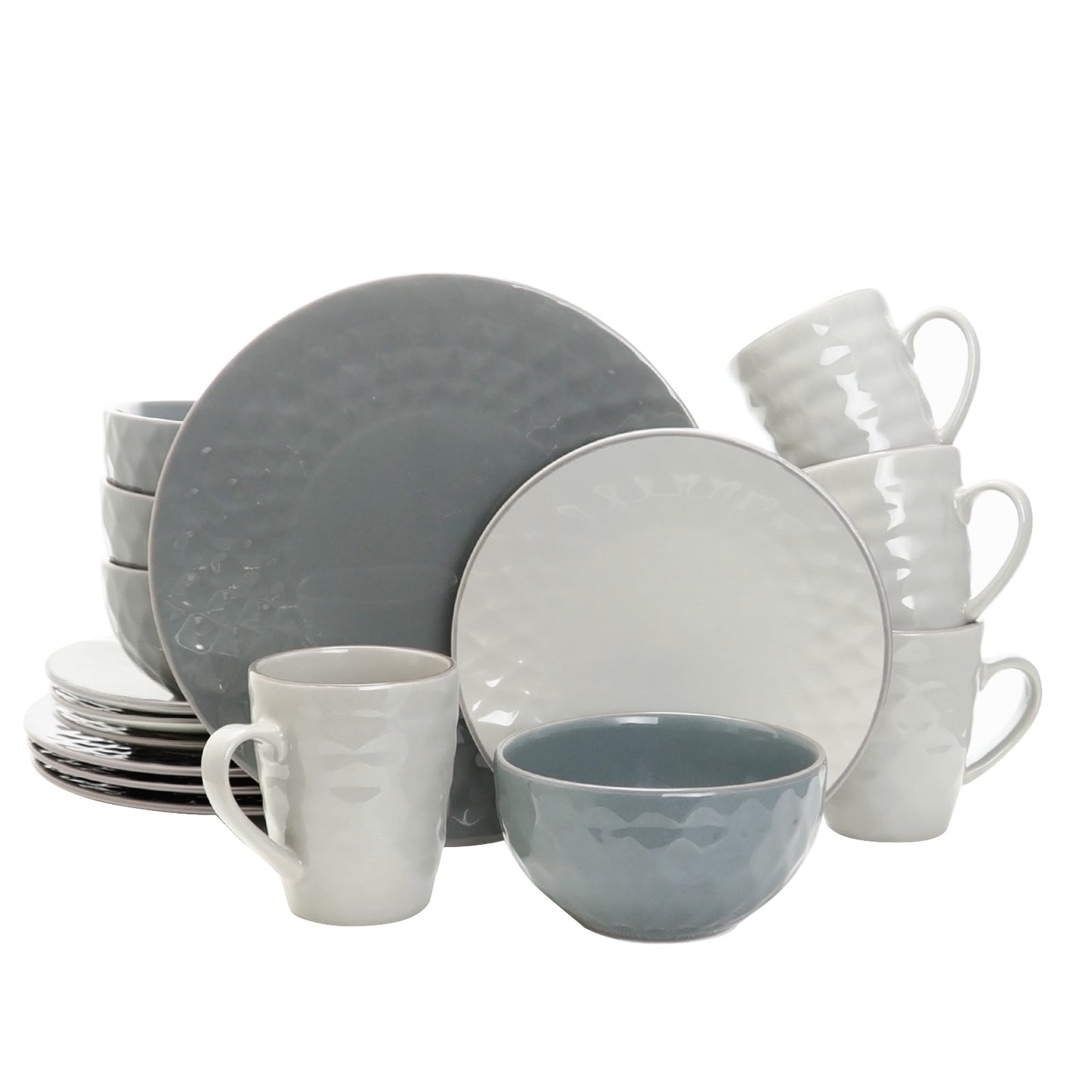 Elama Tahitian Pearl 16 Piece Stoneware Dinnerware Set in Slate and Stone Pearl W2B