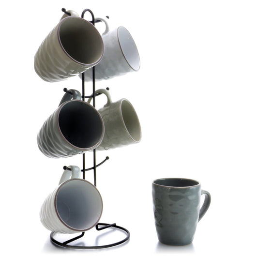 Elama Tahitian Waves 6-Piece 12 oz. Mug Set with Stand, Assorted Colors W2B