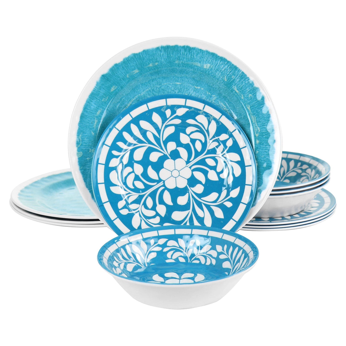 Elama Telly 12 Piece Melamine Dinnerware Set in Teal W2B
