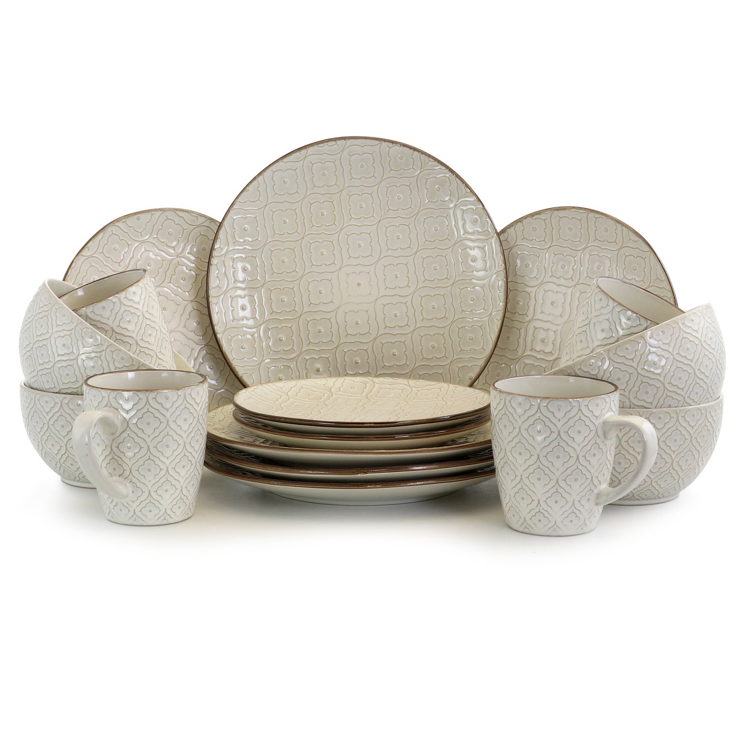Elama White Lily 16 Piece Luxurious Stoneware Dinnerware with Complete Setting for 4 W2B