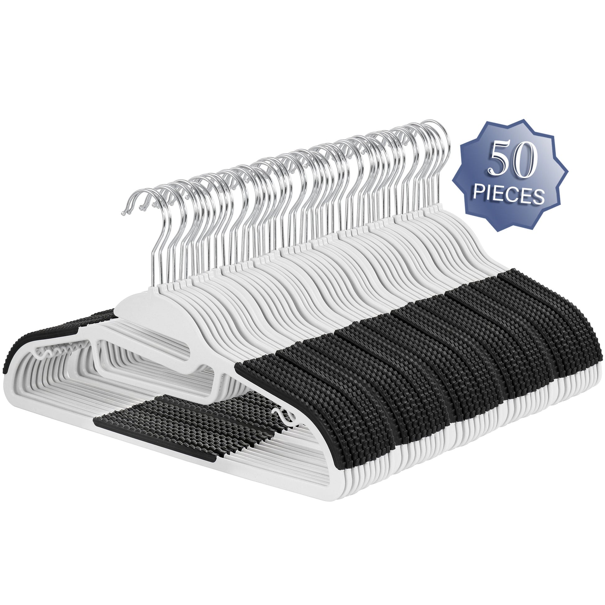 Elama Home 50 Piece Non Slip Hanger with U-slide in White and Black W2B