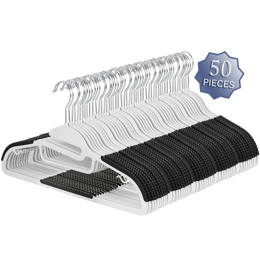 Elama Home 50 Piece Non Slip Hanger with U-slide in White and Black W2B