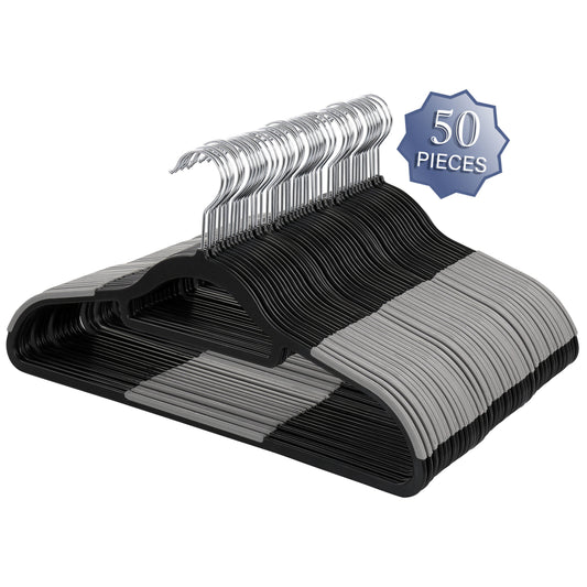 Elama Home 50 Piece Plastic Non Slip Hanger in Black and Gray W2B