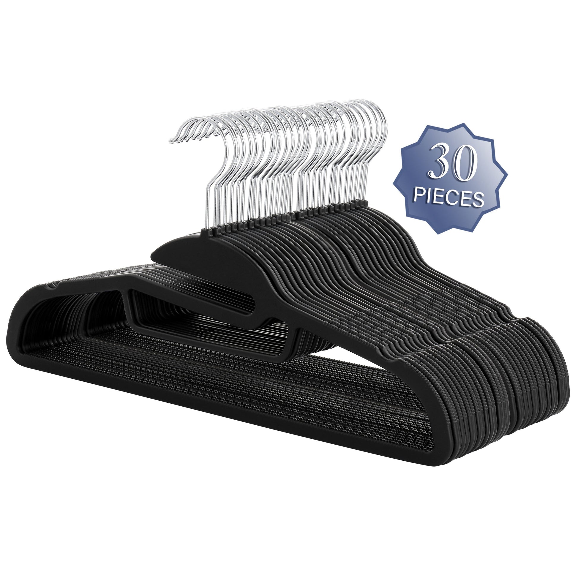 Elama Home 30 Piece Rubber Non Slip Hanger with U-Slide in Black W2B