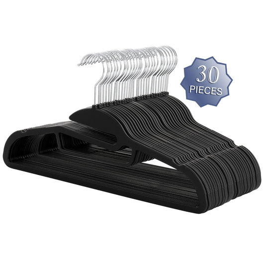 Elama Home 30 Piece Rubber Non Slip Hanger with U-Slide in Black W2B