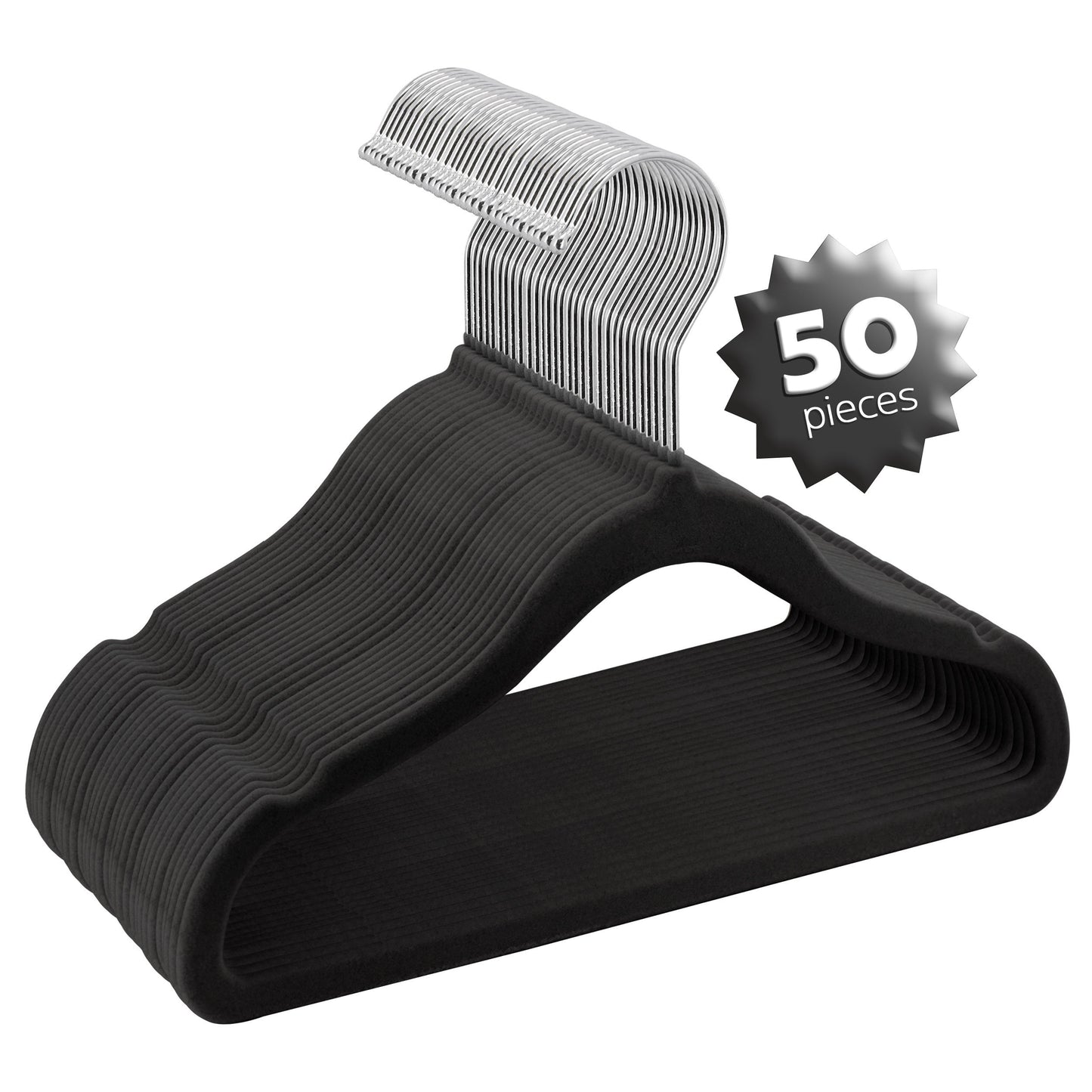 Elama Home 50 Piece Kids Non-Slip Velvet Cloths Hangers with Notched Shoulders in Black W2B