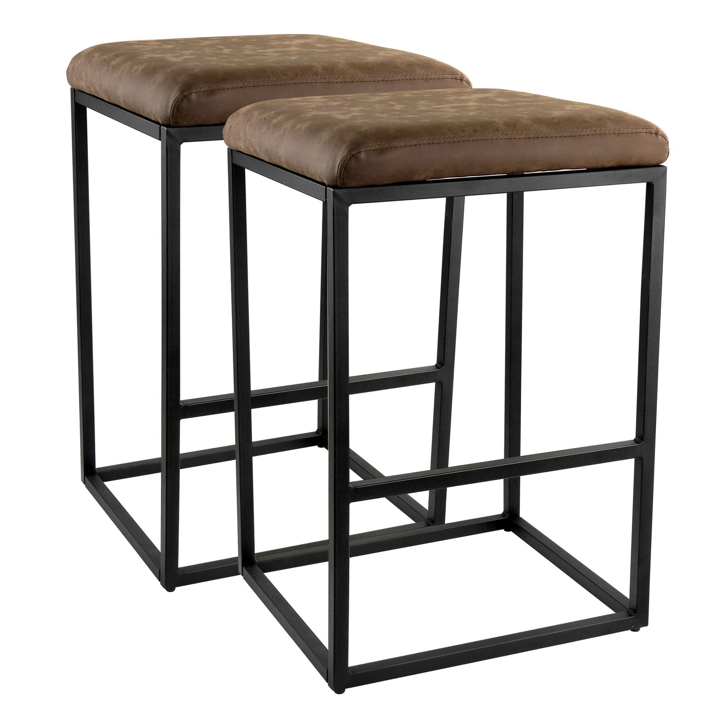 Elama 2 Piece Faux Leather Bar Chair in Brown with Black Base W2B