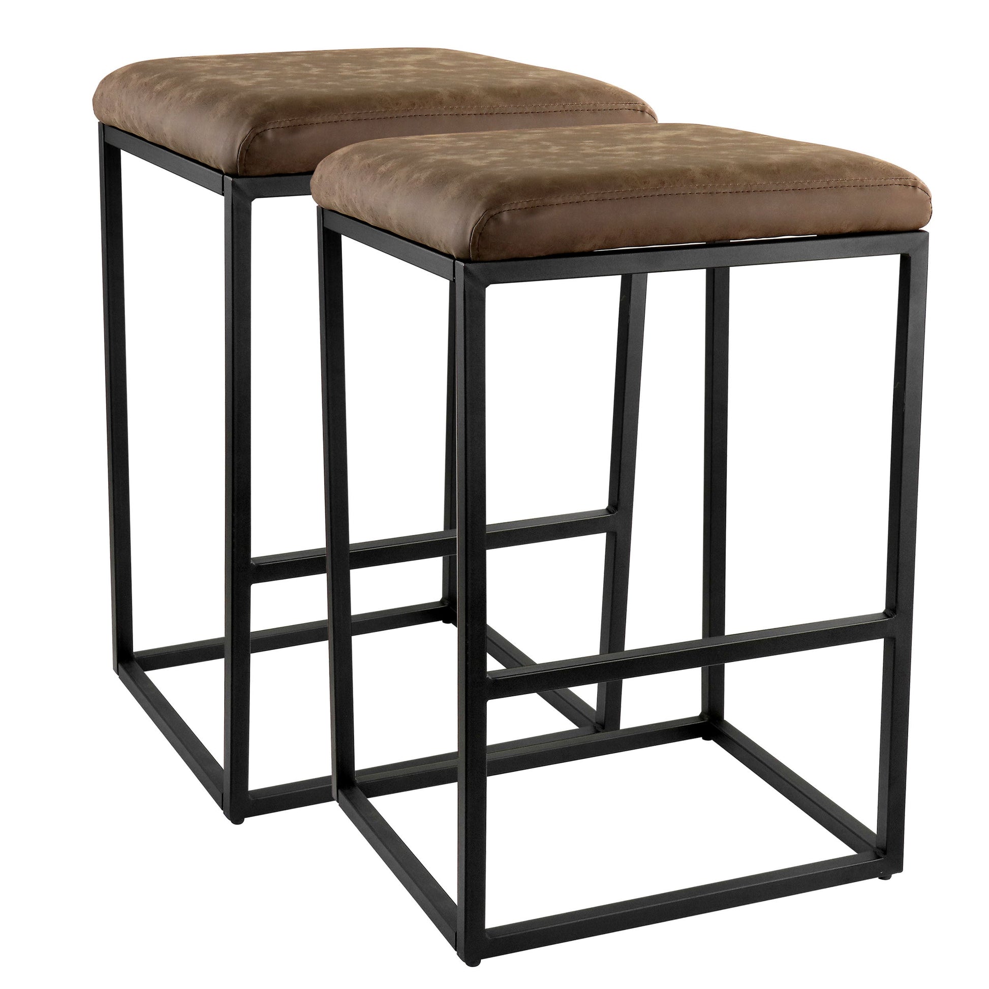 Elama 2 Piece Faux Leather Bar Chair in Brown with Black Base W2B