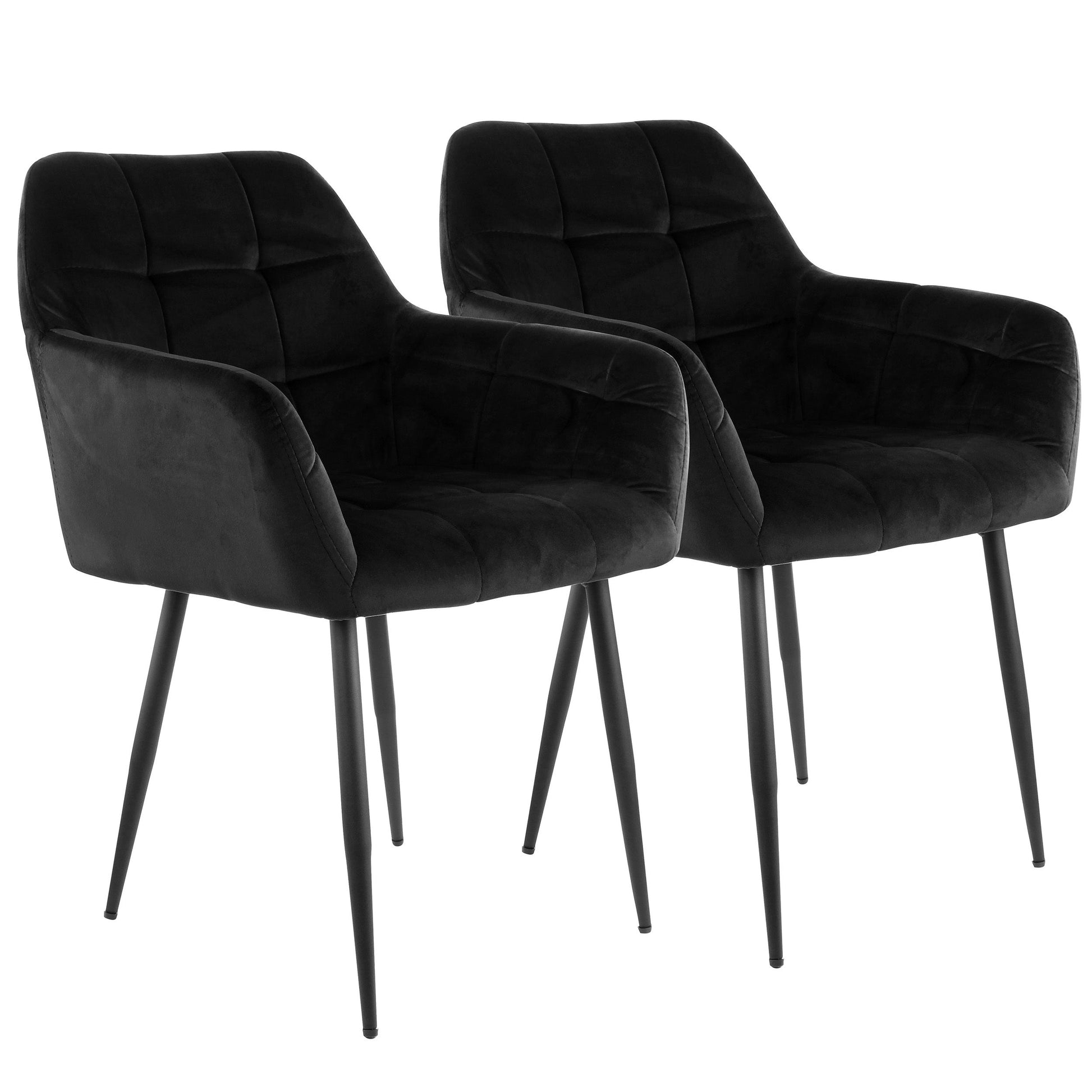 Elama 2 Piece Velvet Tufted Accent Chair in Black with Black Metal Legs W2B