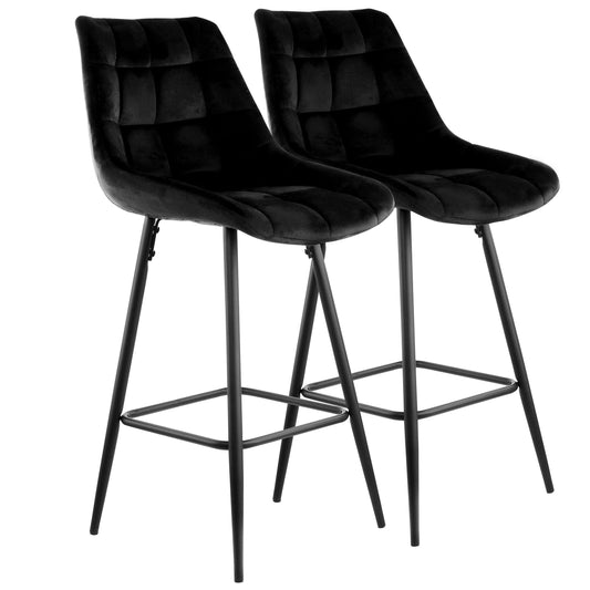 Elama 2 Piece Velvet Tufted Bar Chair in Black with Metal Legs W2B